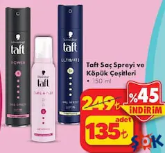 TAFT SAÇ SPREYİ VE KÖPÜK ÇEŞİTLERİ 150 ML fiyat ve kampanya bilgisi